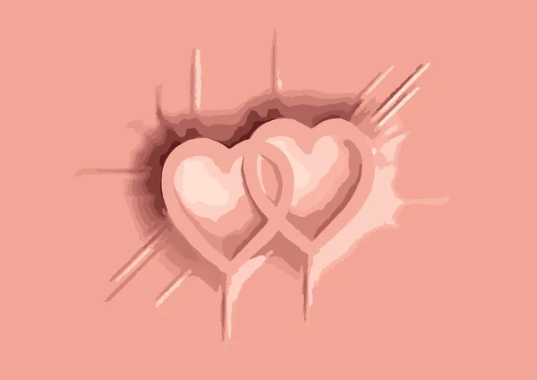 Paño de color rosa caído en el signo del corazón — Vector de stock