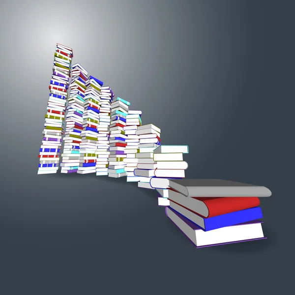 Kleurrijke boeken toren en trap — Stockvector