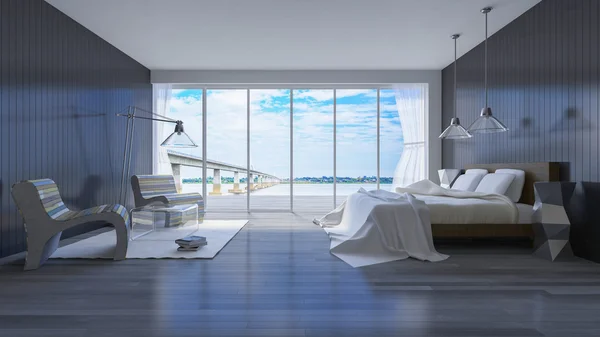 3Ds seaside bedroom — Stock Photo, Image