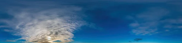 Blue sky with Cirrus clouds Seamless panorama in spherical equirectangular format. Complete zenith for use in 3D graphics, game and for composites in aerial drone 360 degree panoramas as a sky dome.
