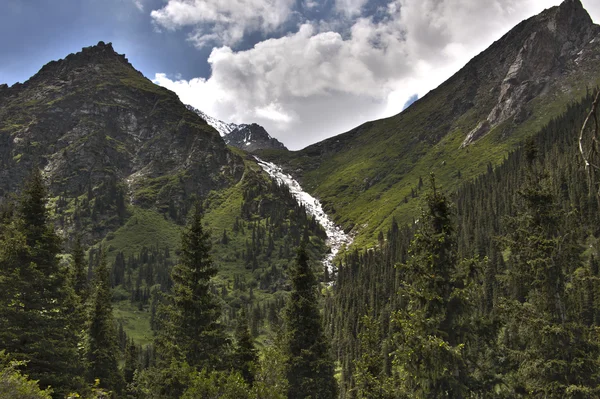 Zmrazené vodopád v horském lese — Stock fotografie