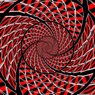 Her biri beyaz çerçeve içinde kırmızı ve siyah köşegen çizgili birçok geometrik 3D çizim karelerinin deseni ve tasarımı