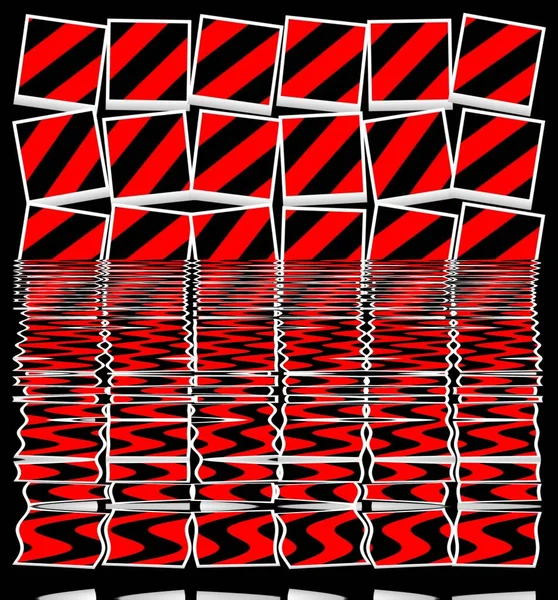许多具有红色和黑色对角线条纹的三维图形正方形在白色框架中的图案和设计 — 图库照片