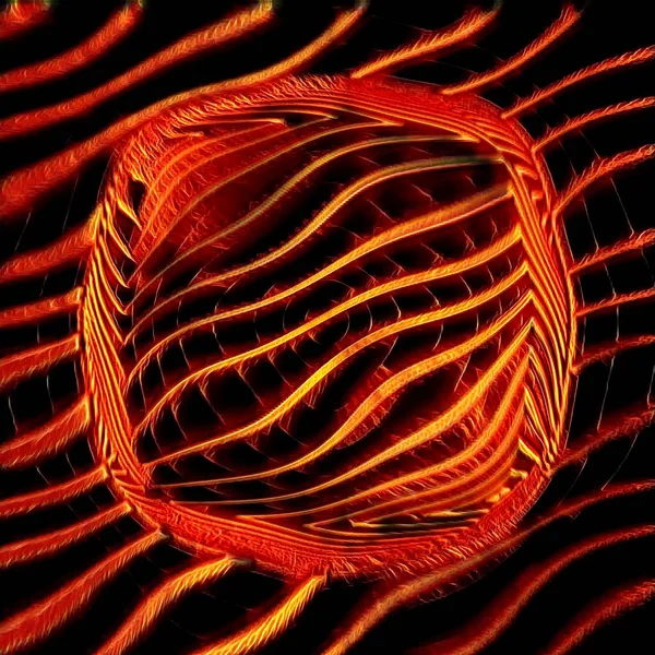 1つのガラス球の3Dイラストによって拡大された溶岩流の多くの斜めの赤いホットライン — ストック写真