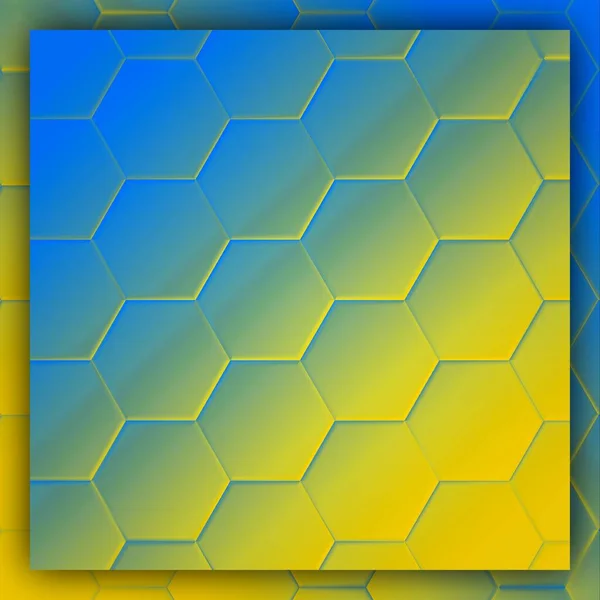 六角形のモザイク模様と3Dイラストデザインで鮮やかな青から鮮やかな黄色のグラデーション — ストック写真
