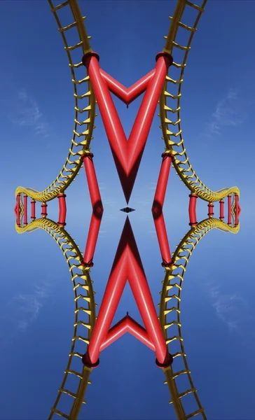 Levendige Rode Achtbaan Heldere Wolkenloze Blauwe Lucht Achtergrond Structurele Illustratie — Stockfoto