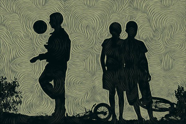 silhouette boys playing with a football