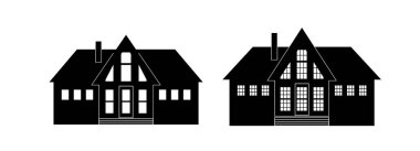 Evin siyah ve beyaz dış görünüşü, ön manzara.