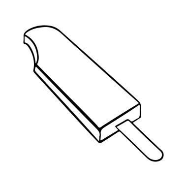 Isırılmış buzlu dondurmanın ana hatları, sulu meyve buzu. Çubuğun üzerinde kremalı dondurma tasviri.