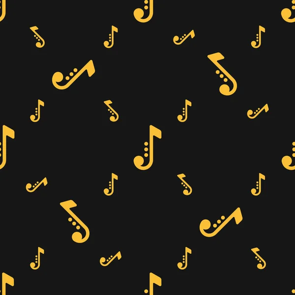 Seamless silhouettes of musical notes pattern over black background. — Stock Vector