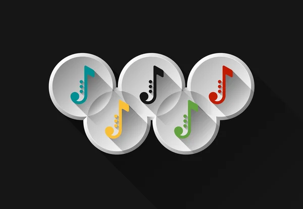 Colored note icons in olimpic rings. Music symbols. Vector illustration — Stock Vector
