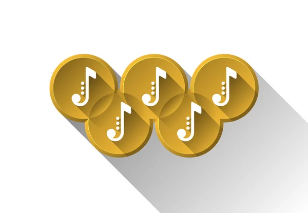 Iconos de notas amarillas en anillos olímpicos. Los símbolos musicales. Ilustración vectorial — Vector de stock