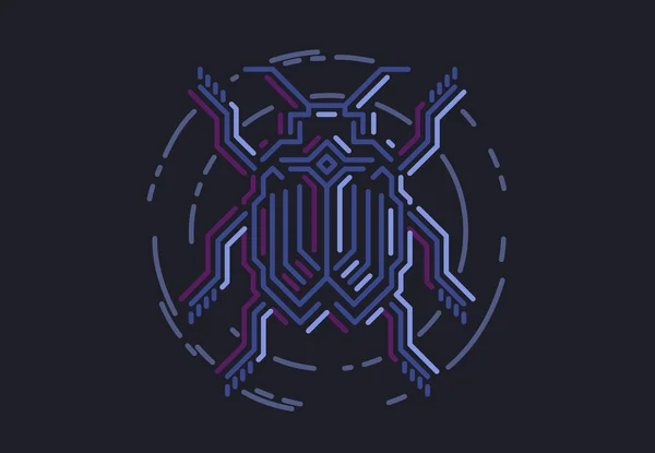 Doğrusal UI arayüz mavi böcek techno tarzı. Vektör çizim siyah arka plan üzerine.