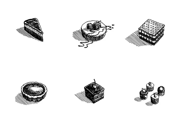 El beyaz arka plan üzerinde ayarla tatlı çekilmiş. Vektör çizim.