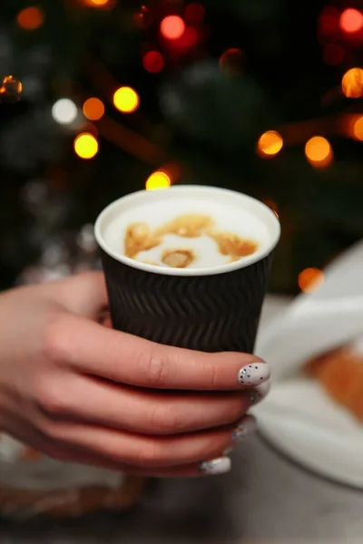 Hände Halten Eine Heiße Tasse Kaffee Coffee Winter — Stockfoto