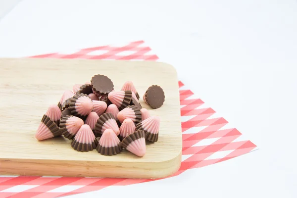 Primer plano de chocolate fresa en madera. concepto — Foto de Stock