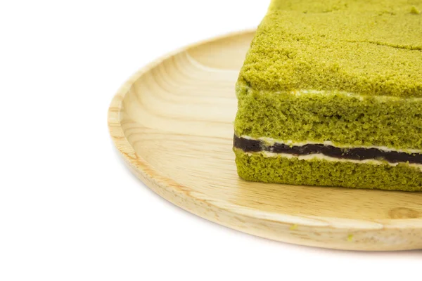 特写日本抹茶绿茶蛋糕芝士蛋糕。空间背景 — 图库照片