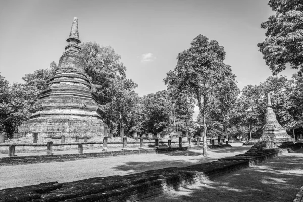 Wahrzeichen Alter Chedi Aus Uralten Ziegeln Kamphaeng Phet Historical Park — Stockfoto