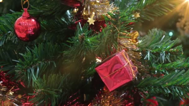 Gift Boxes Balls Adorned Light Christmas Tree Festive Season — Stock Video