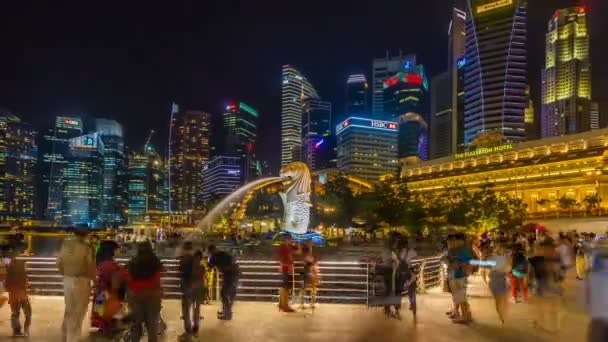 新加坡 新加坡市 2016年11月20日 城市景观的时间 日落和黄昏的时间 主要的浅色展台 码头和分水岭地标 免版税图库视频片段