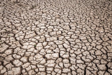 Susuz kurak bir ortamda kurumuş toprak çatladı. Boşluk arkaplanı, dokuyu kopyala