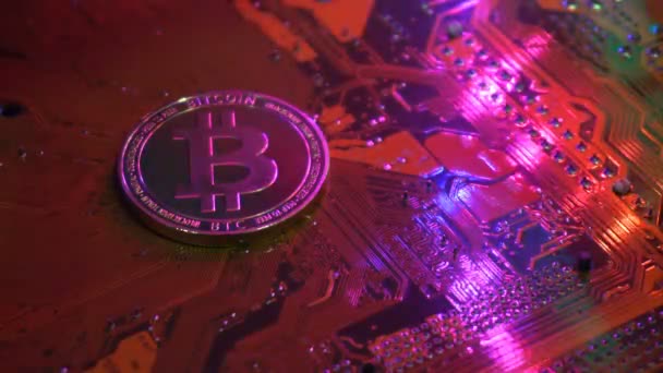 Złota Bitcoin Płycie Głównej Serwera Jest Waluta Która Jest Wymieniana — Wideo stockowe