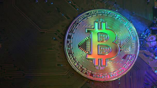 Zlatý Bitcoin Základní Desce Serveru Měna Která Dnes Vyměňuje Populární — Stock video