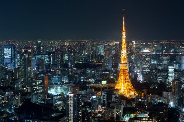 Tokyo Kulesi, Tokyo şehir manzaralı geceleri, Tokyo gece görünümü, 