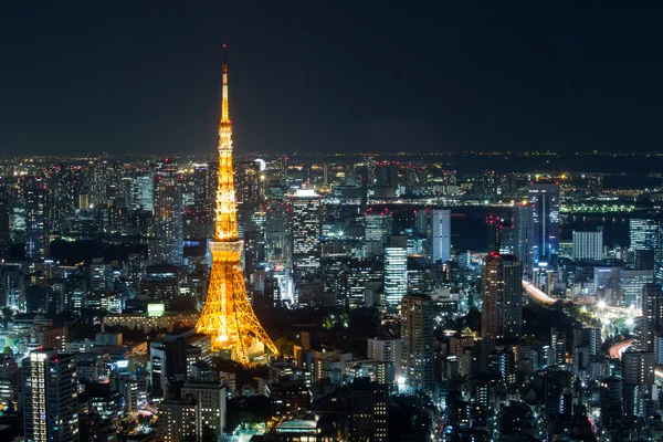 Nachtelijke weergave van Tokyo Tower, Tokyo uitzicht op de stad 's nachts, Tokyo, — Stockfoto