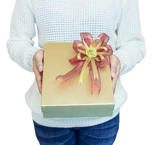 Caixa de presente na mão meninas — Fotografia de Stock
