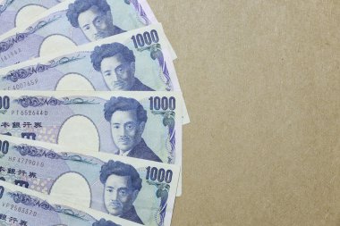 kahverengi kağıt arka plan üzerinde Japon yeni