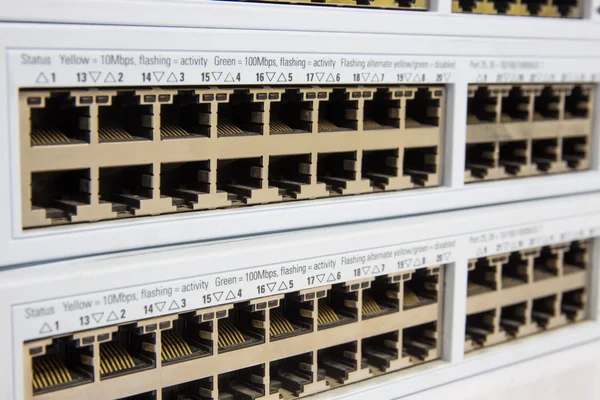 Close-up partially view of LAN network switch — Stock Photo, Image