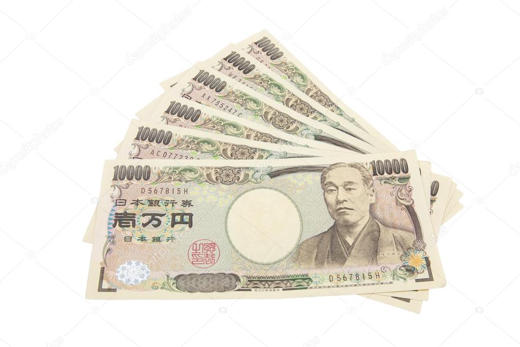 Japanese yen notes. Currency of Japan on white background
