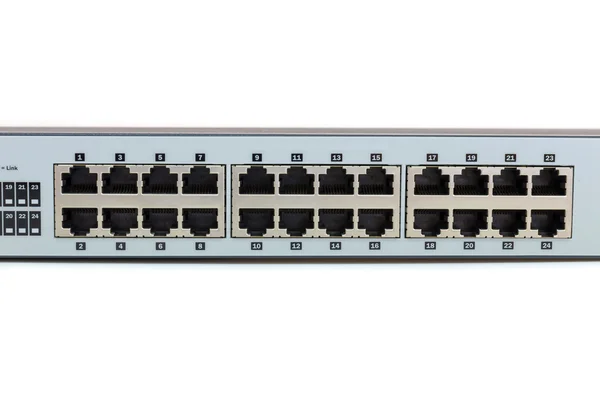 Network switch mount port for connect network on white background — Stock Photo, Image