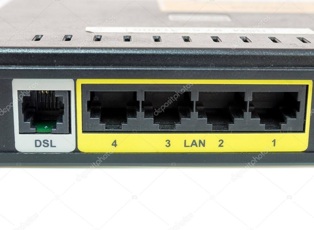 Close up network switch mount port for connect network and DSL