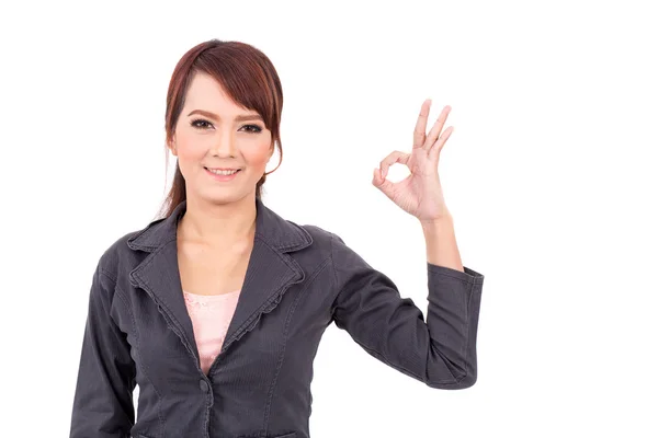 Portrait of a young attractive confident business woman, success, yes, ok, bingo — Stok fotoğraf