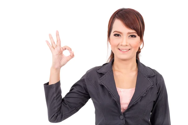 Portrait of a young attractive confident business woman, success, yes, ok, bingo — Stok fotoğraf