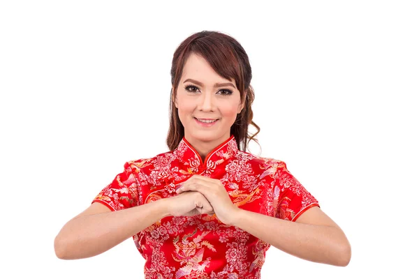 Asian Chinese girl greeting in Traditional Chinese , chinese new yearAsian Chinese girl greeting in Traditional Chinese , chinese new year — ストック写真