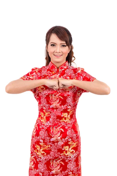 Asian Chinese girl greeting in Traditional Chinese, chinese new year — Φωτογραφία Αρχείου