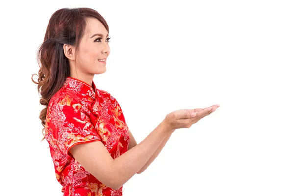 Menina chinesa asiática abençoada em chinês tradicional, ano novo chinês — Fotografia de Stock