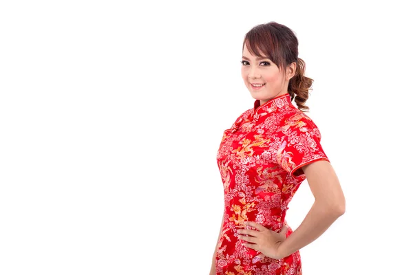 Saludo de chica china asiática en chino tradicional, año nuevo chino — Foto de Stock