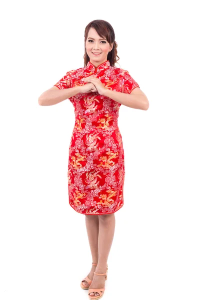 Asiatique fille chinoise salutation en chinois traditionnel, chinois nouveau — Photo