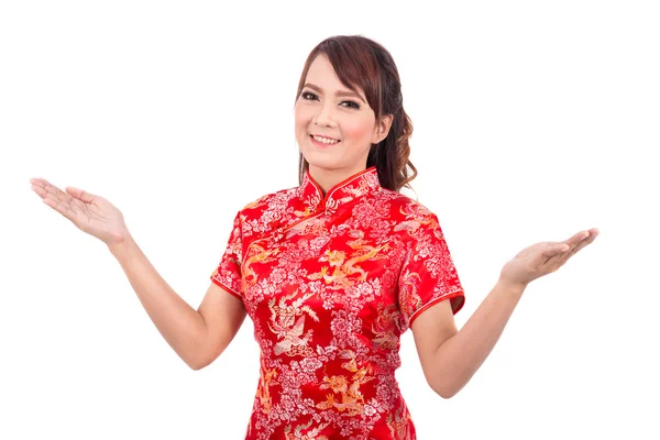 Asiatische chinesische Mädchengrüße in traditionellem Chinesisch, chinesisch neu — Stockfoto