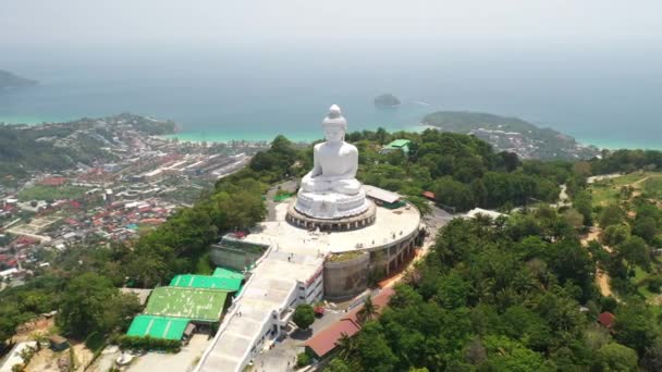 Flygfoto Big White Buddha Tempel Berömd Plats Phuket Thailand — Stockvideo