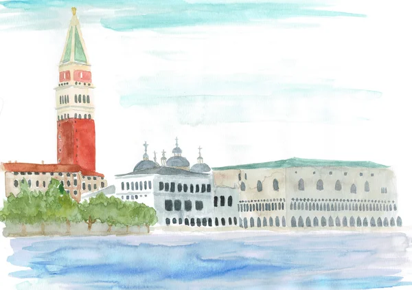 Akvarell: Velence, Olaszország — Stock Fotó