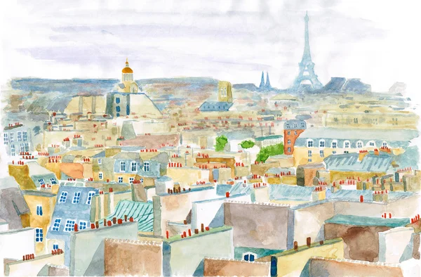 Stadt Paris in Aquarell — Stockfoto