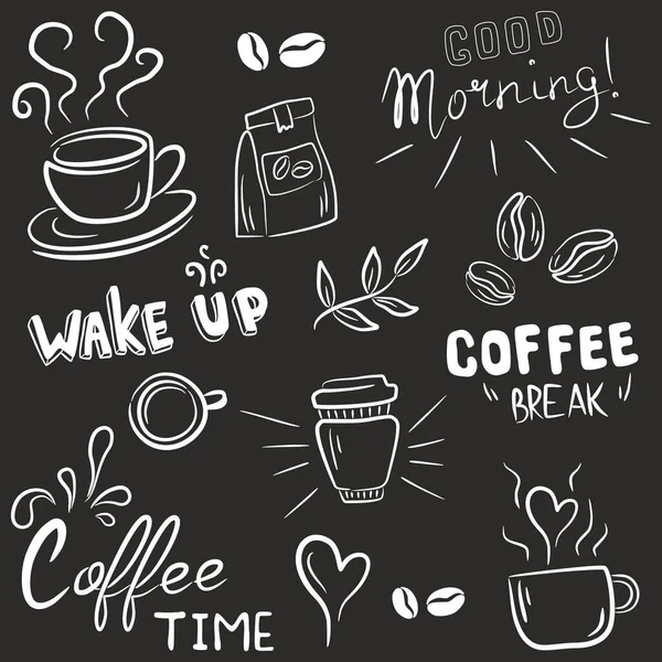 Coffee Drink Text Hand Drawn Collection Set Graphic Sketch Elements — Stock Vector