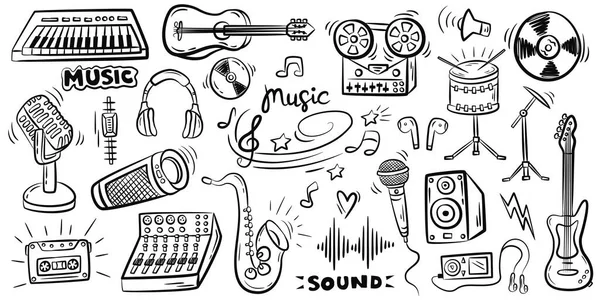 El çizimleri beyaz arka plana müzik kültürünün karalamalarını çizer.