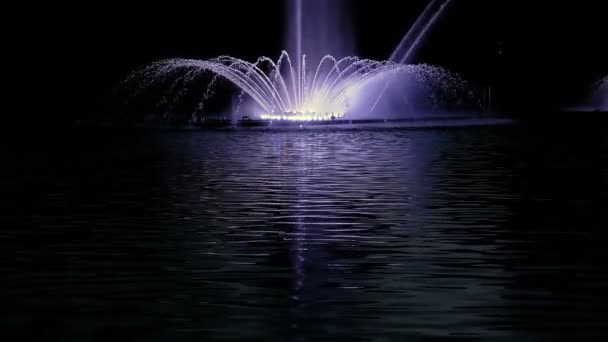 Яркий фонтан на пруду или реке — стоковое видео