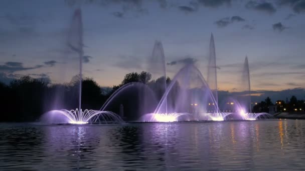 Fuente brillante en el estanque de agua o el río — Vídeo de stock